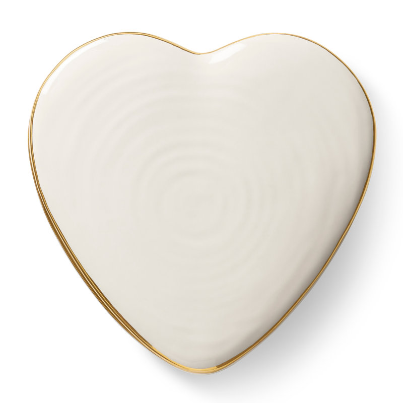 Handmade White Ceramic Heart-Shaped Decorative Box with Gold Detailing
