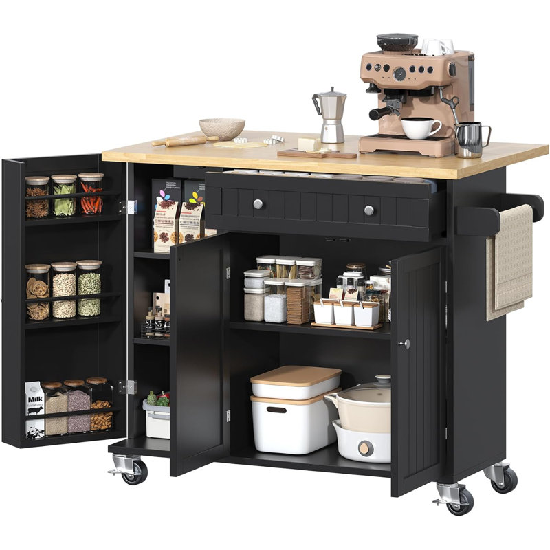 Îlot de cuisine avec abattant, table pour îlot sur roulettes, buffet moderne avec portes et porte de rangement