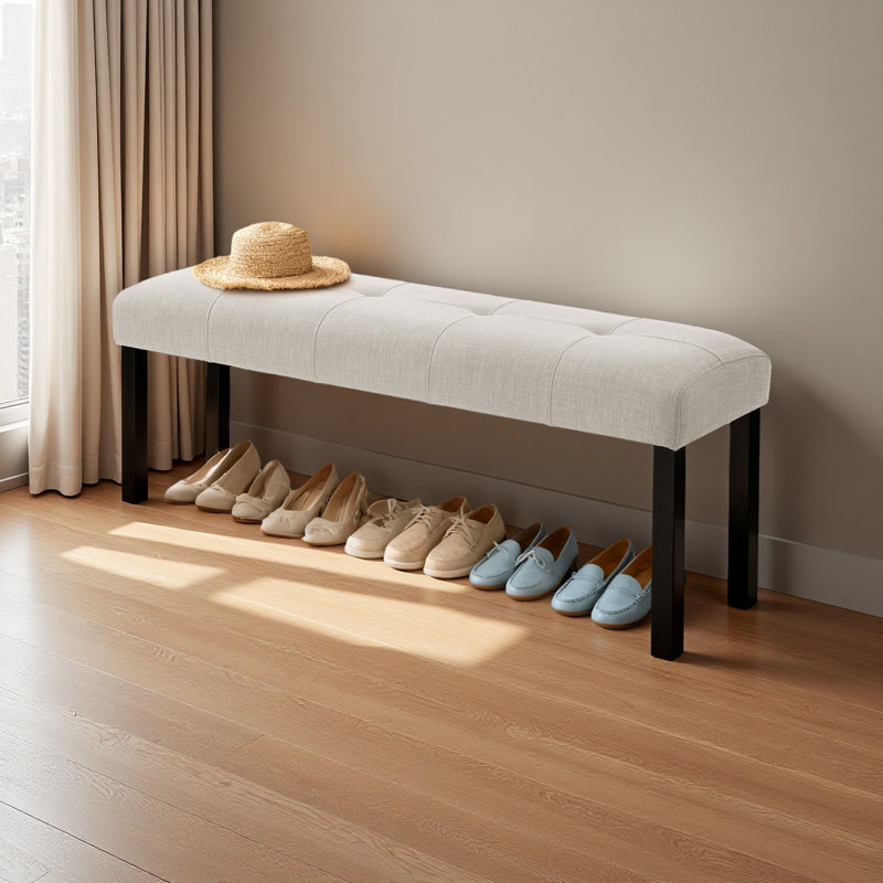 Banc de salle à manger en lin capitonné Modern, Beige