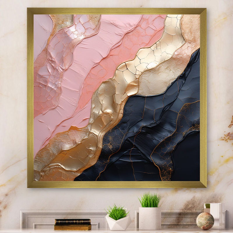 Art mural minimaliste avec poterie abstraite rose, H 36 po x l 36 po x P 1,5 po, Cadre doré simple