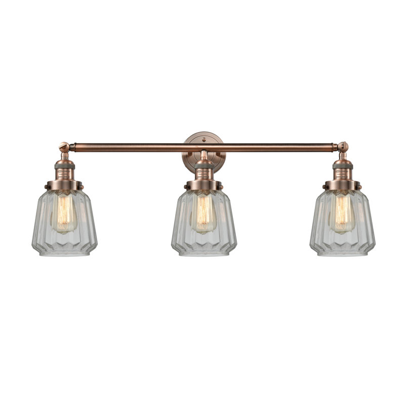 Vinson 3 - Light Dimmable Vanity Light, Clear, 6 Watt Vinage LED Bulb, Antique Copper