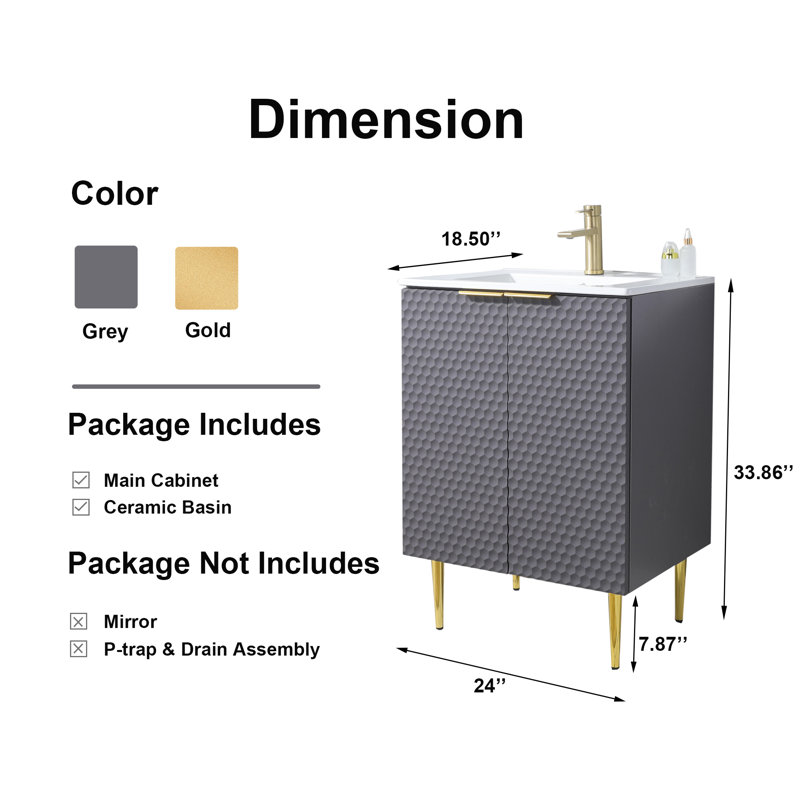 24'' Grey Modern Free-Standing Single Bathroom Vanity Set