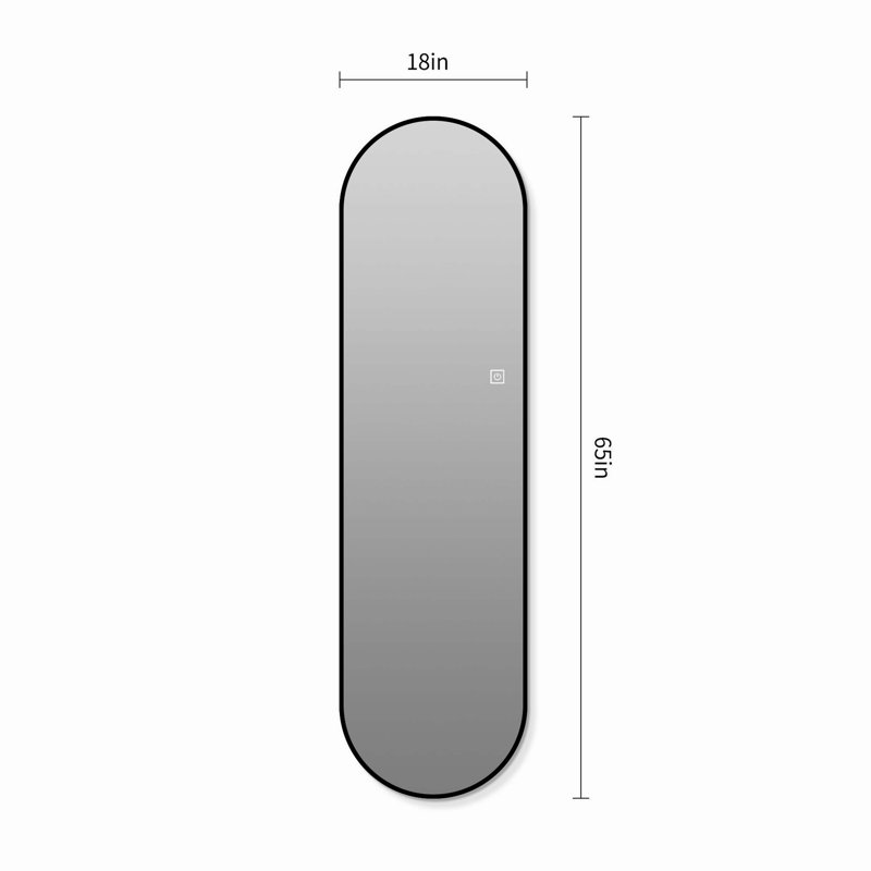 65" × 18" Capsule‑Shaped Wall‑Mounted Full‑Length Mirror, Black Frame & Dimmable LED Lighting