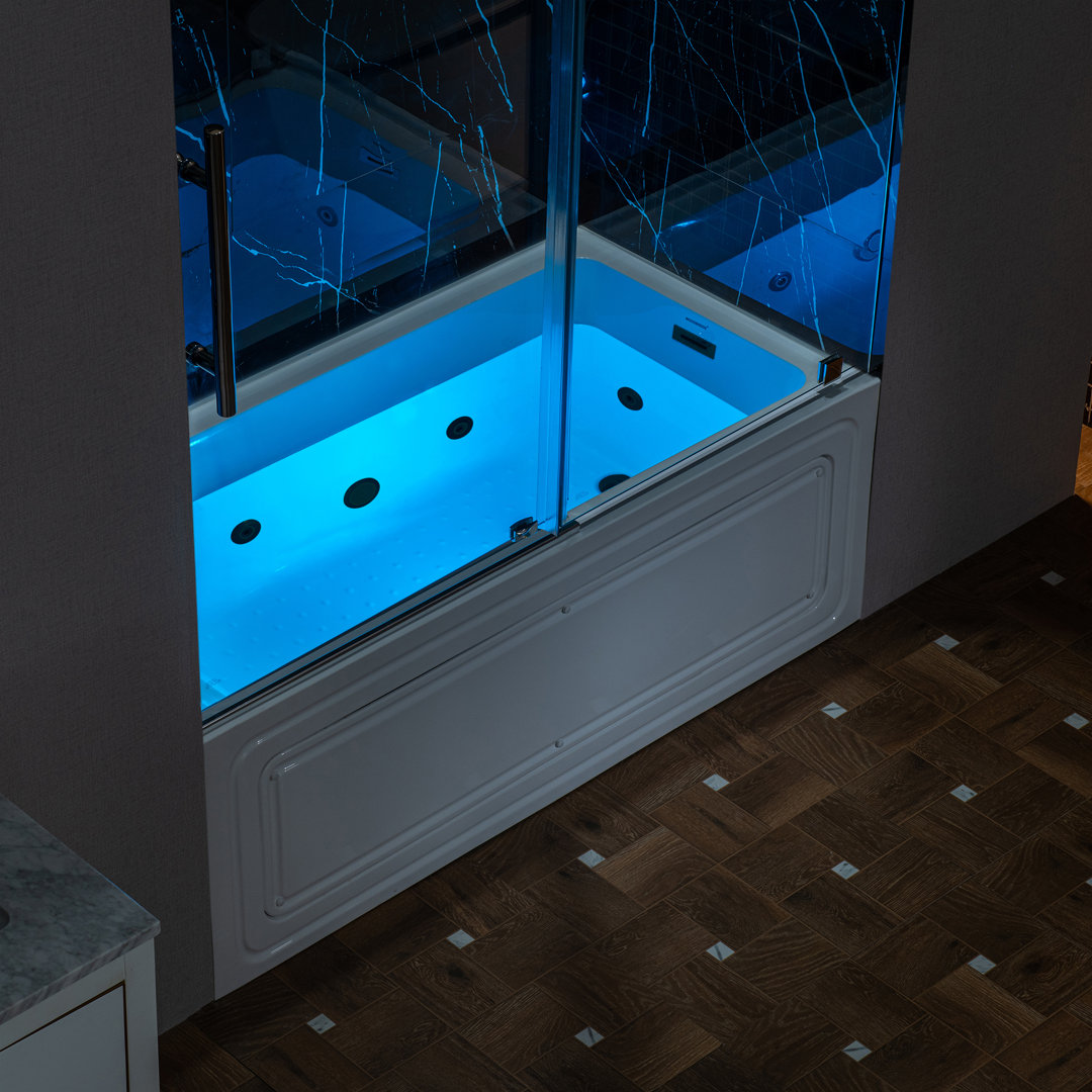 60" X 30" Alcove Acrylic Rectangular Whirlpool Heated Jetted Tub In White With Drain and Overflow WoodBridge Drain