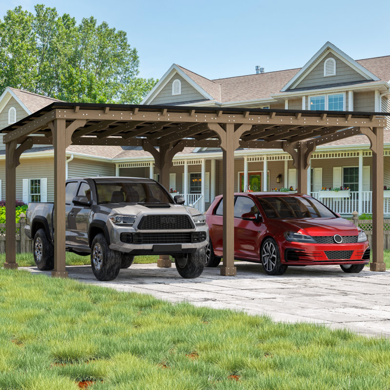 Solid Wood Carport Gazebo, 10' X 20'
