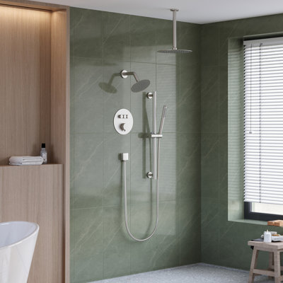 3-Function Dual Shower System with Rainfall, Adjustable Head and Handheld Wand (Valve Included)