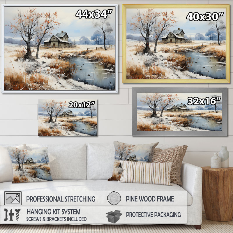«Countryside Snowy Minimalisme Winter VII», reproduction sur toile, Toile tendue, H 30 po x l 40 po x P 1,5 po