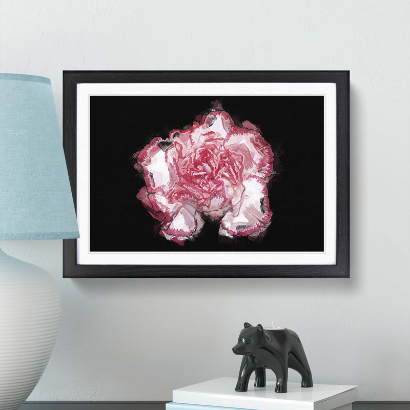 Pink Carnation Flower in Abstract - Framed Print, 60cm H x 91cm W x 2cm D, Black