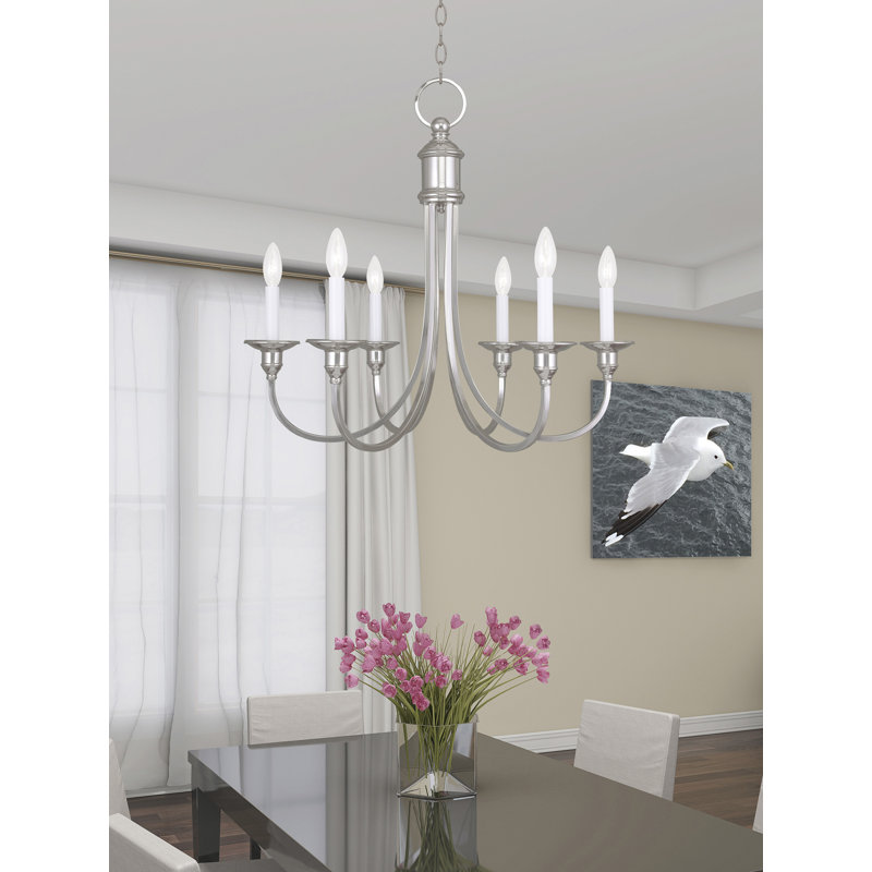 Lustre empire 6 lumières de style bougie Eckard, Nickel poli