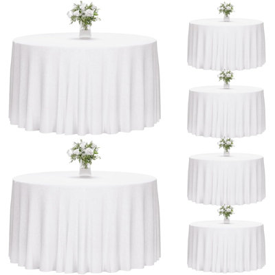 6 Pack White Round Tablecloth, 120 Inch Round Table Cloth Polyester Fabric Washable Table Covers