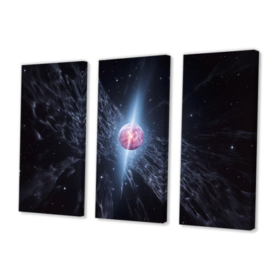 Planète rose en orbite dans l'espace lointain - ensemble de salon d'art mural