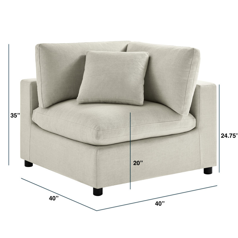 Chaise de coin beige moderne avec coussins amovibles pour famille et animaux de compagnie Noyau de mousse supplémentaire avec duvet et fibres