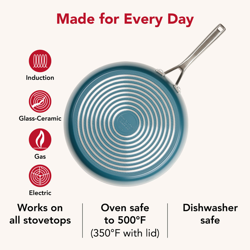 Kitchenaid Hard-Anodized Ceramic Induction Skillet With Lid, 12.25-Inch, Agave, Blue