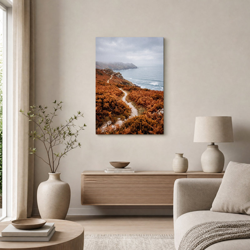 " Winding Coastal Path Through Rust Autumn Ferns ", 24"H x 18"W