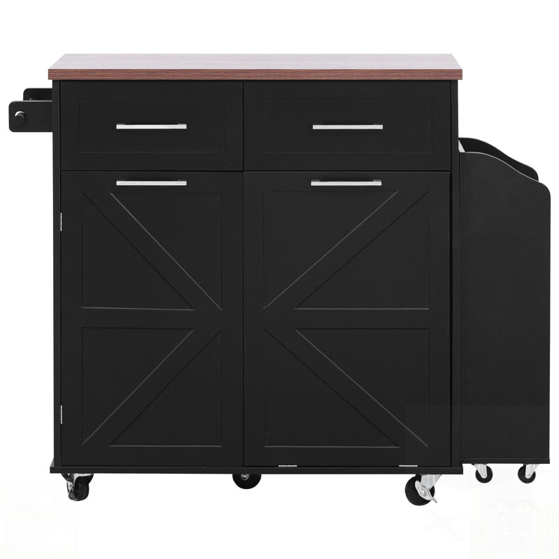 Farmhouse Kitchen Island With Drop Leaf, Removable Racks, Drawers, And Wheels For Versatile Storage And Mobility, Black