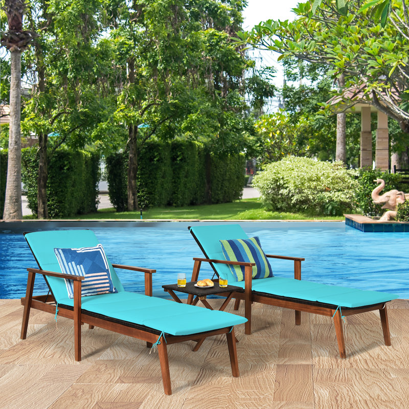 Aous Outdoor Chaise Lounge Set with Table , Cushion Included, Blue