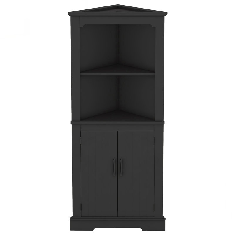 Tall Corner Cabinet with Doors, Black