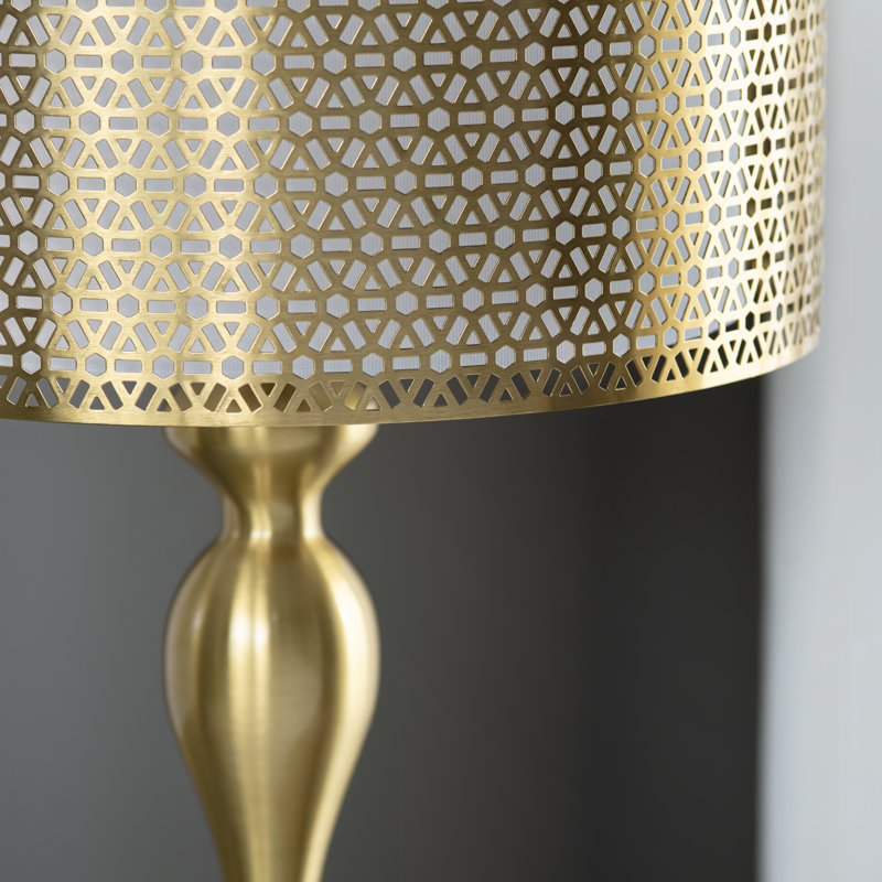 Set Of 2 Steel Table Lamps with Metal over Linen Double Drum Shade, Gold