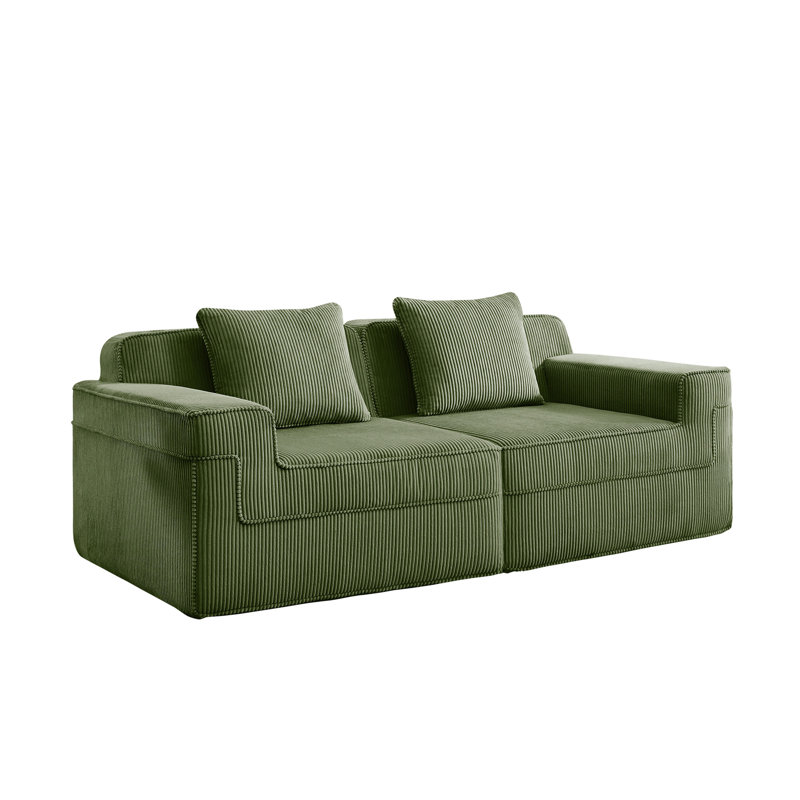 Canapé modulaire à 2 places sans siège, canapé modulaire Cloud avec assise profonde et canapé modulaire moderne à 2 places avec coussins décoratifs Tissu velours côtelé vert