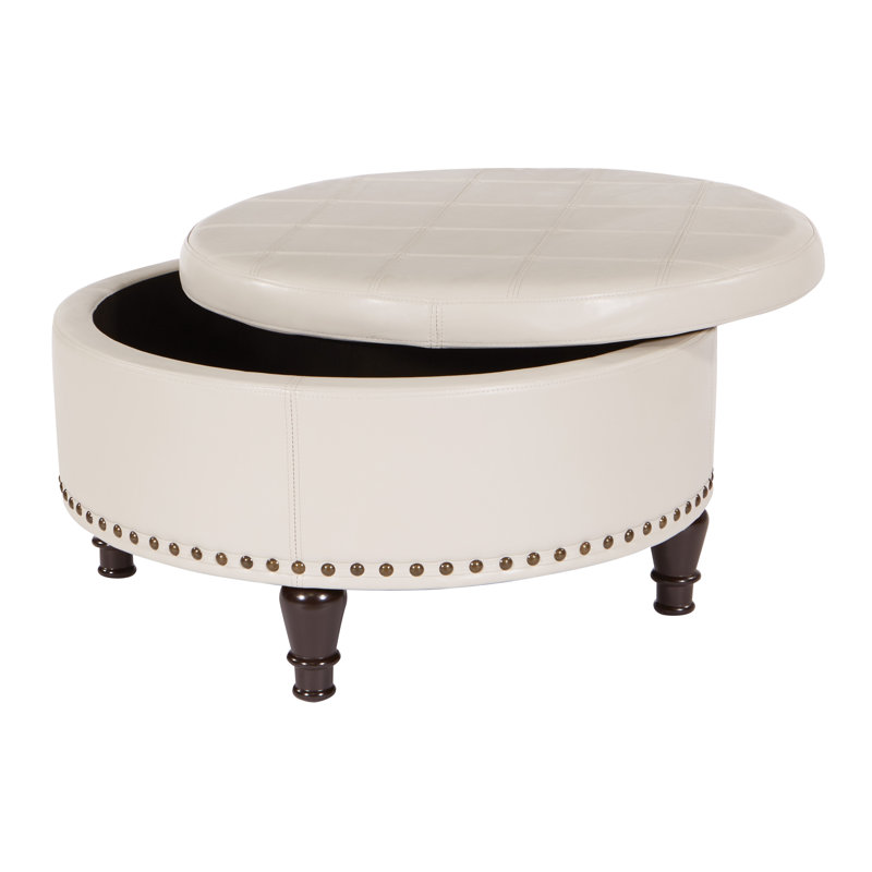 Faux Leather Ottoman, Cream