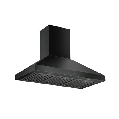Hauslane Wall Mount Range Hood 36 Inch, Pro Model, Stainless Steel Range Hood, Strong Suction, 6” Duct Or Ductless, Gu10 Led Lamps, Kitchen Hood Vent, Stove Hood Vent Wm-530p Matte Black