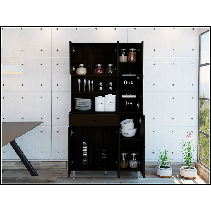 Garde-manger à 1 tablette et 1 tiroir Tigard en wengé noir, durable et spacieux pour le rangement de la cuisine moderne.