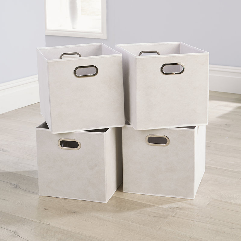 Pack of 4 Folding Soft Storage Utility Cube Basket Boxes, White