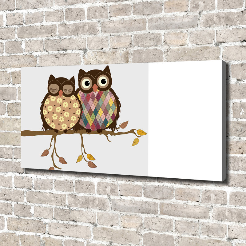 Two Owls On The Branch - Wrapped Canvas Print
