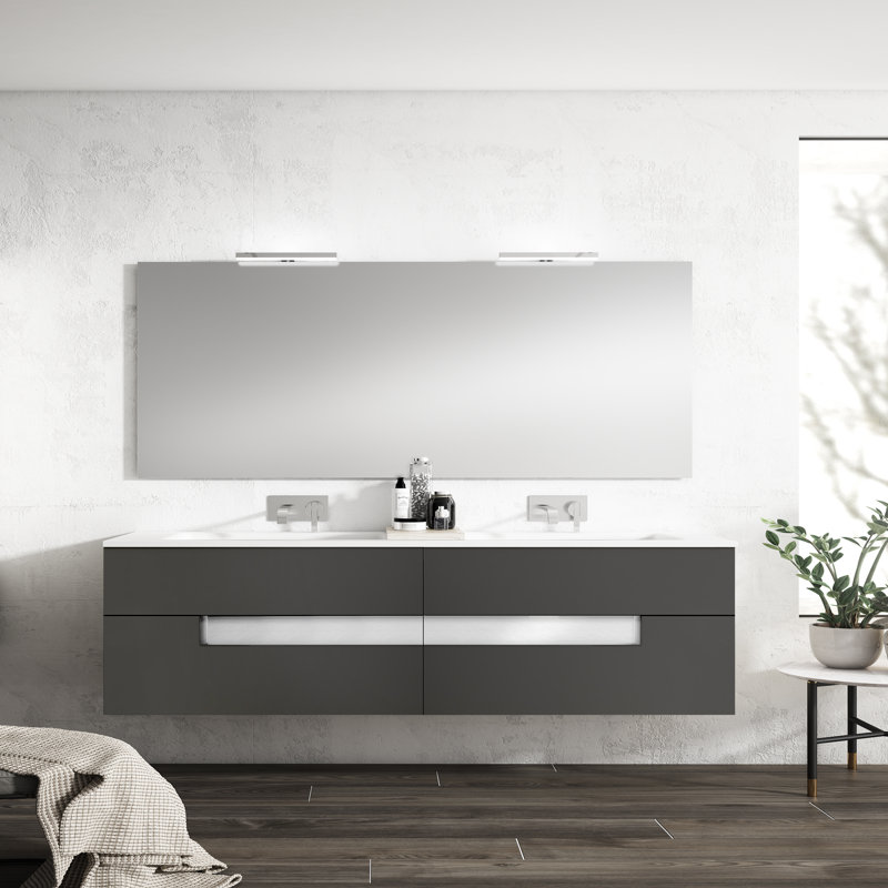 Ensemble de meuble-lavabo double 80 po Malika, Gris / blanc