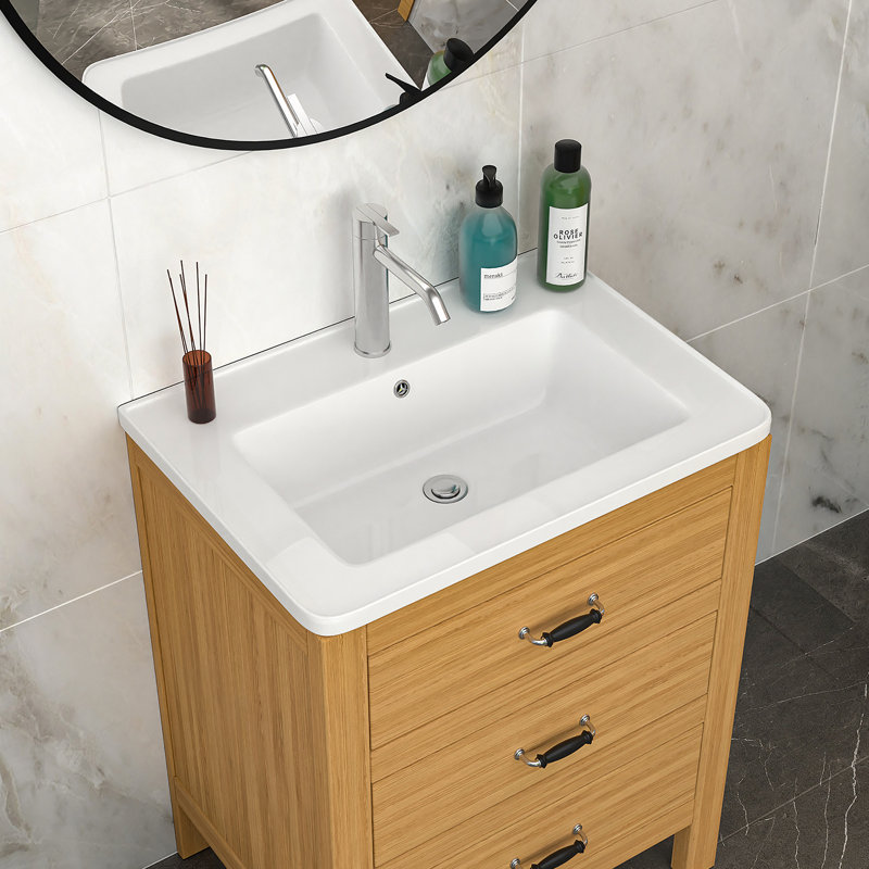 28" X 19" White Rectangular Single Vanity Top With 1 Faucet Hole And Overflow(Sink Only)