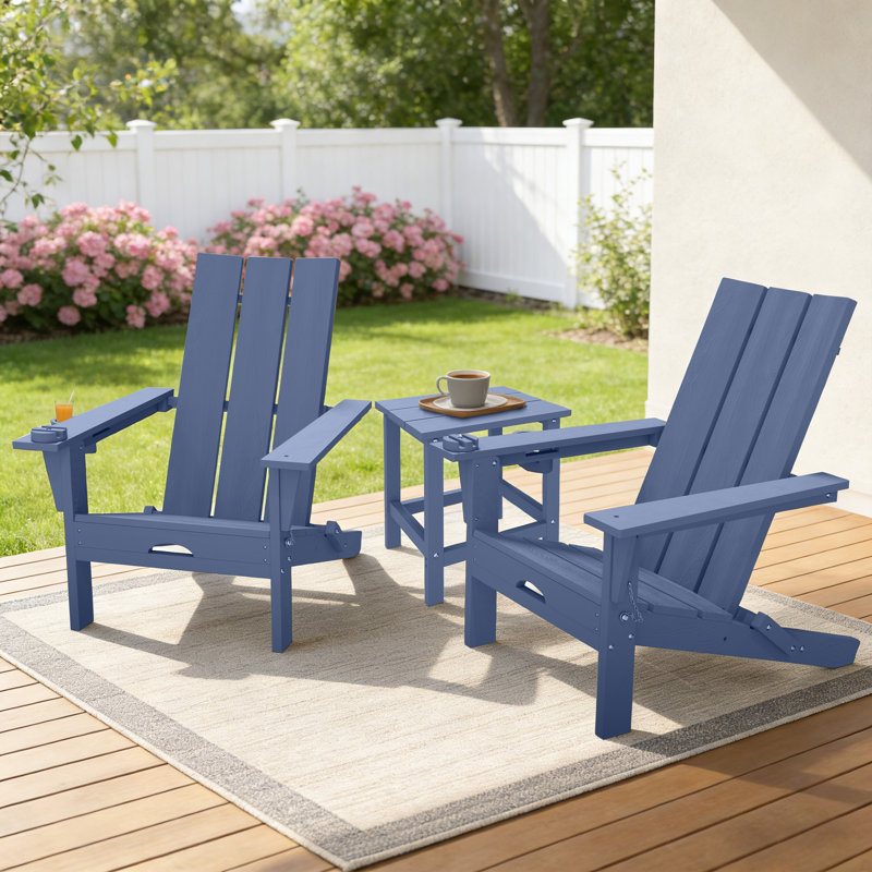 Ensemble de chaises pliantes pour 2 personnes Adirondack avec table d'appoint, Bleu