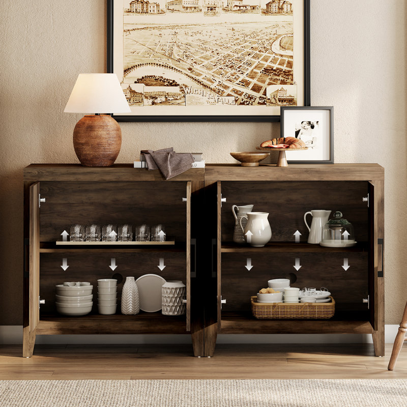 Entertainment Center With Bookshelves, 4-Piece Modular TV Stand With Storage Towers, Farmhouse Media Console With Glass Doors For Living Room, Bedroom, Brown