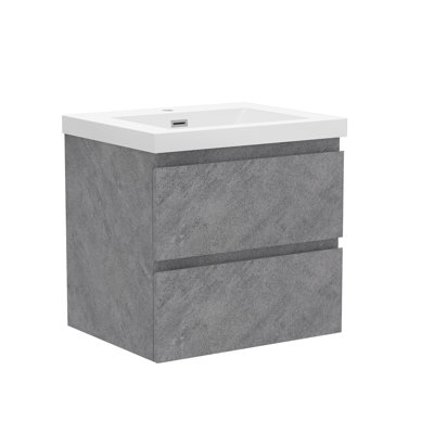 Meuble-lavabo mural 24 po avec lavabo, meuble-lavabo flottant avec lavabo intégré en résine blanche, pré-assemblé