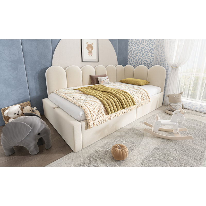 Upholstered Daybed Bed With Storage,Ottoman Bed Twin Size Single Sofa Bed 90X190cm, Daybed With Hydraulic Storage Bed Frame, With Metal Slatted Frame, Velvet, Beige (Without Mattress)