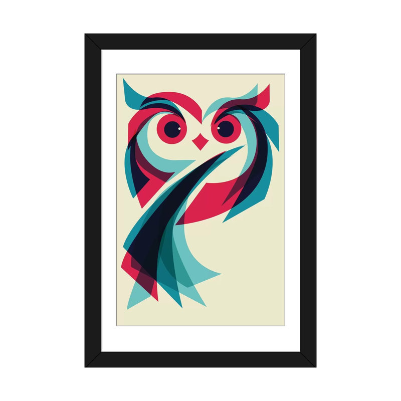 « hibou », impression sur toile tendue, H 24 po x l 16 po x P 1 po, Papier beaux-arts encadré noir, Blanc