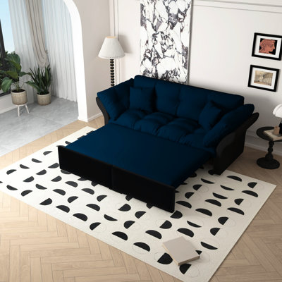 Blue 74.8" 3 - In 1 Multi Functional Sleeper Bed, Velvet With 2 Soft Pillows, Easy To Assemble, Space Saving Convertible Size, Material, Sponge, Use
