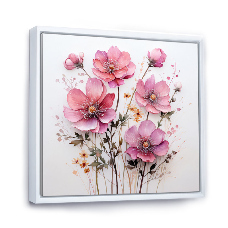 Art mural sur toile rose, H 30 po x l 30 po x P 1 po, Cadre flottant blanc