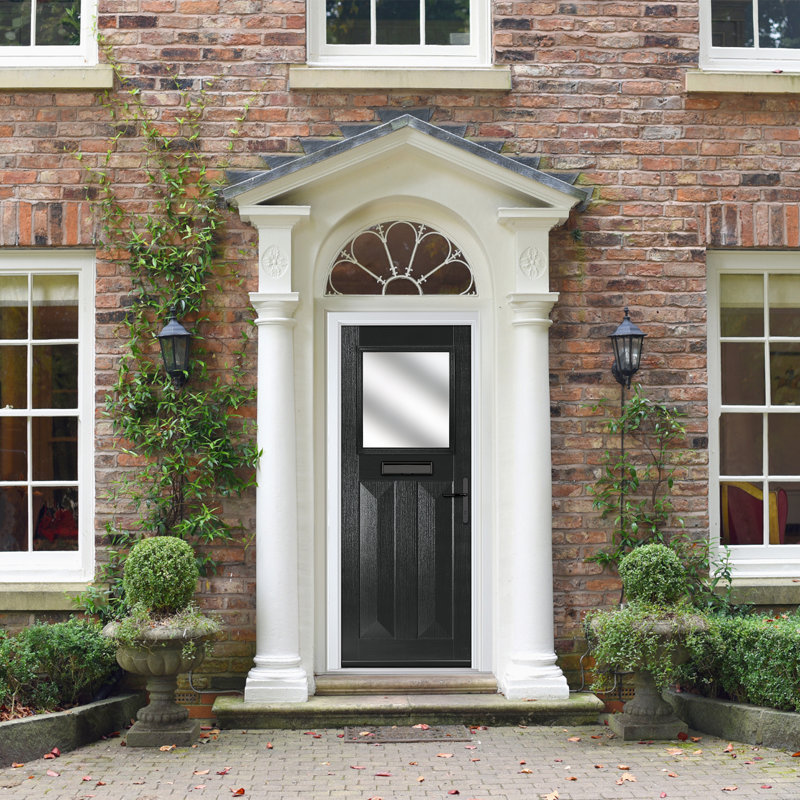 Crystal GRP Front door Eaton Slate Grey 890mm x 2090mm Open in Right hand Stipolytte Glass, 89mm x 209mm, Left, Black