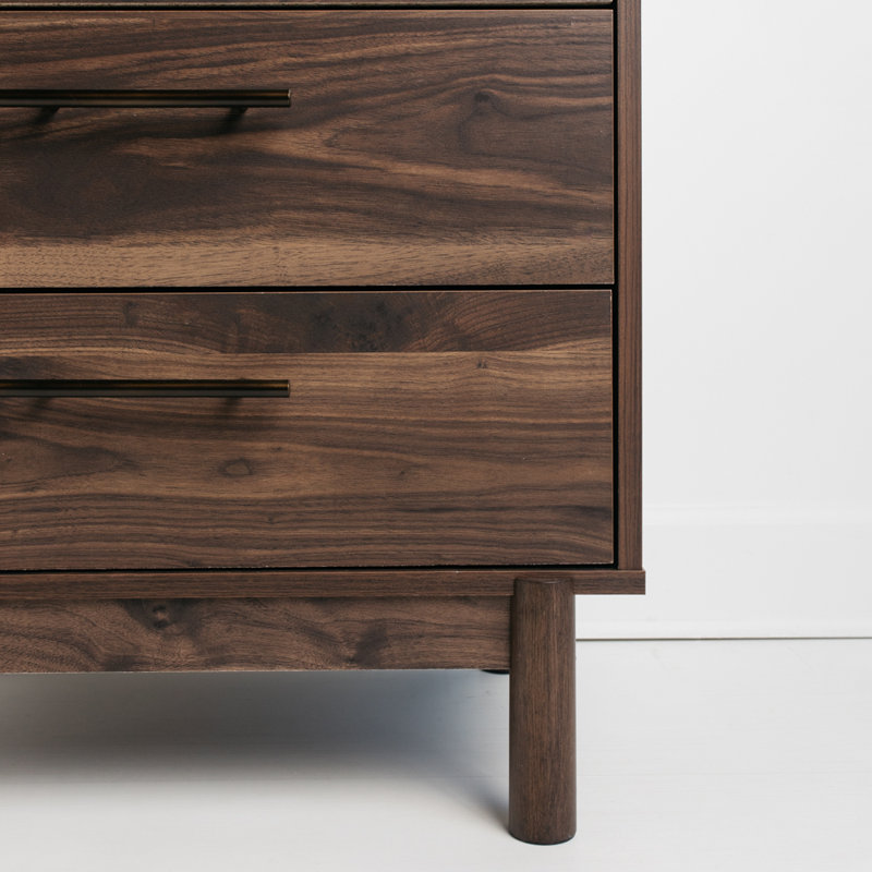 Dark Brown 6-Drawer Walnut Wood Dresser with Goldtone Handles