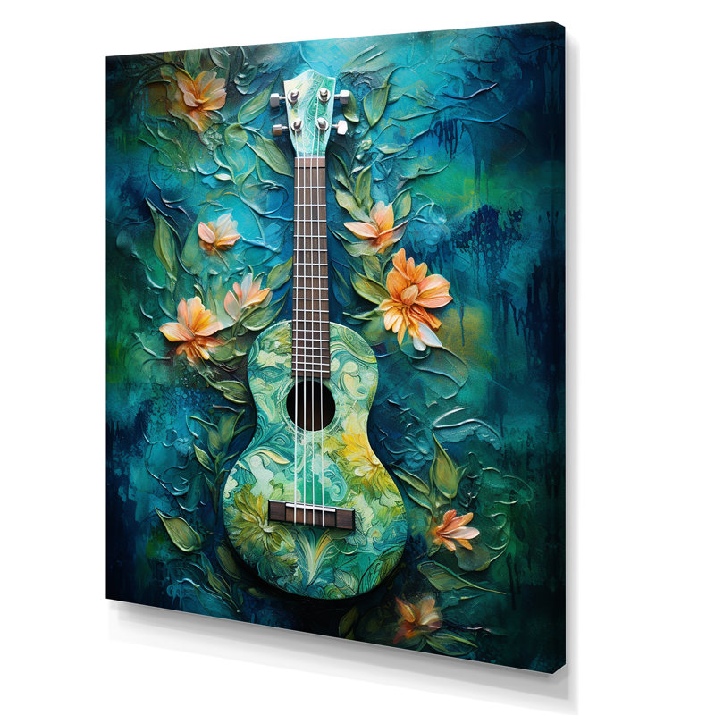 «Euphonic Tropical Teal Guitare Music I», reproduction sur toile, Toile tendue, H 44 po x l 34 po x P 1,5 po