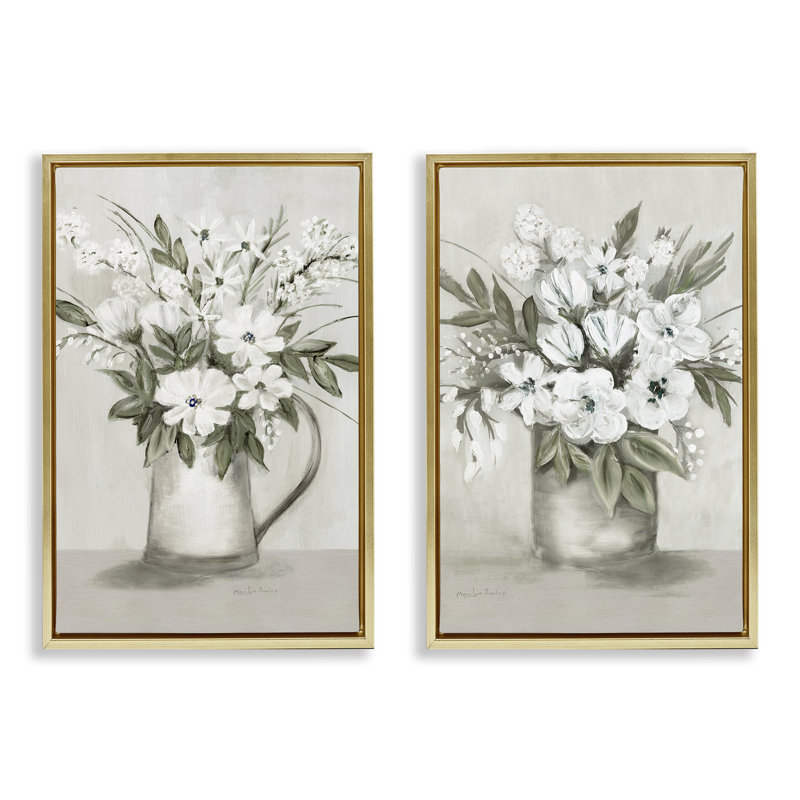 Ensemble de 2 vases flottants encadrés , H 31 po x l 21 po, Cadre flottant métallique doré