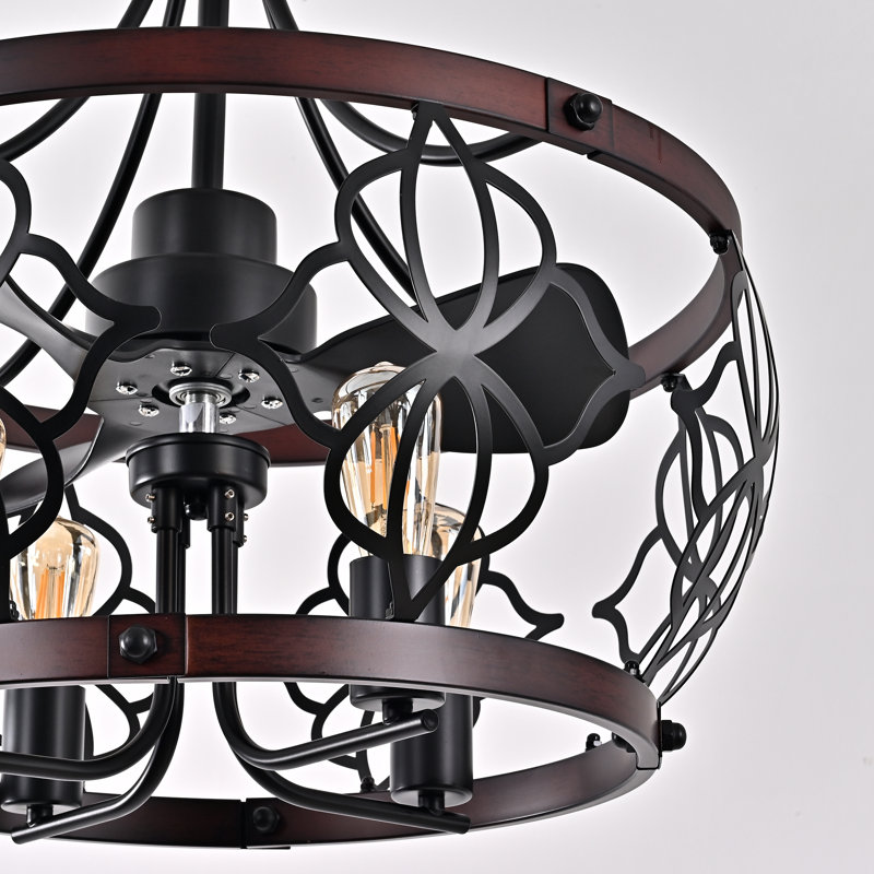 Ventilateur de plafond 20 po à cage noire avec ensemble d'éclairage et télécommande