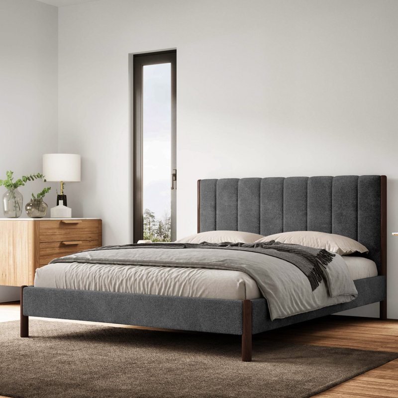 Upholstered Platform Bed, Queen, Gray