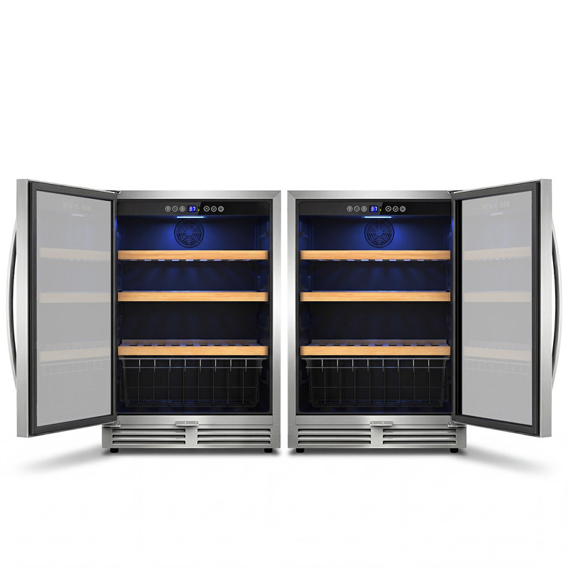 48" Beverage Refrigerator 440 Can Dual Zone Built-in Split Beer Cooler with Four Handles, Silver