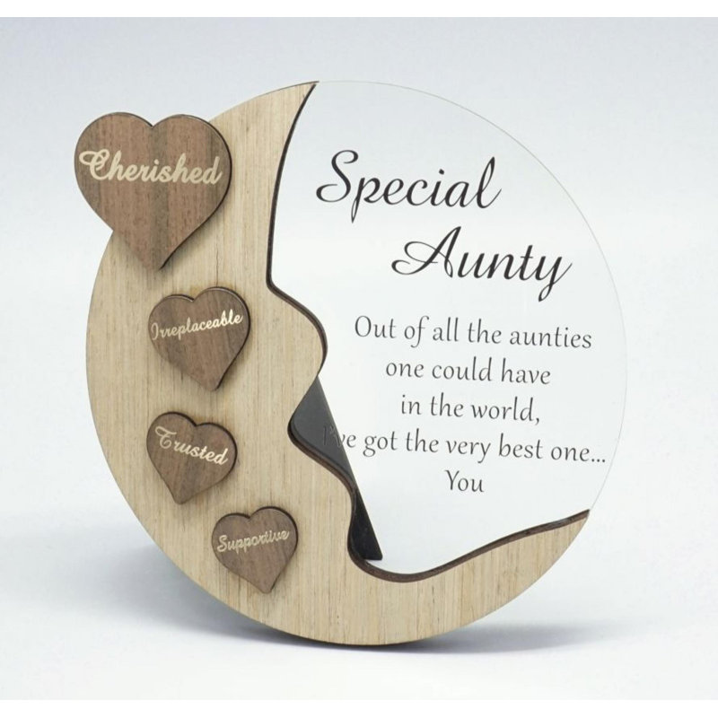 Lune avec mots sur les cœurs et message texte - plaque de tante spéciale