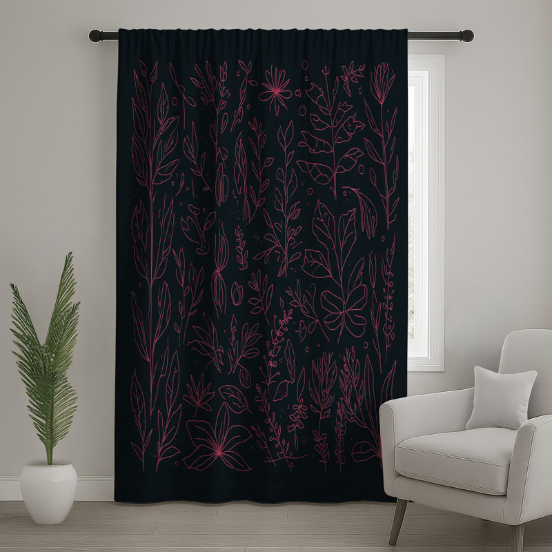 Rideaux de fenêtre à motif botanique rose, voilages et rideaux occultants - 1 panneau, 50 po x 92 po - 1 panneau, Transparent