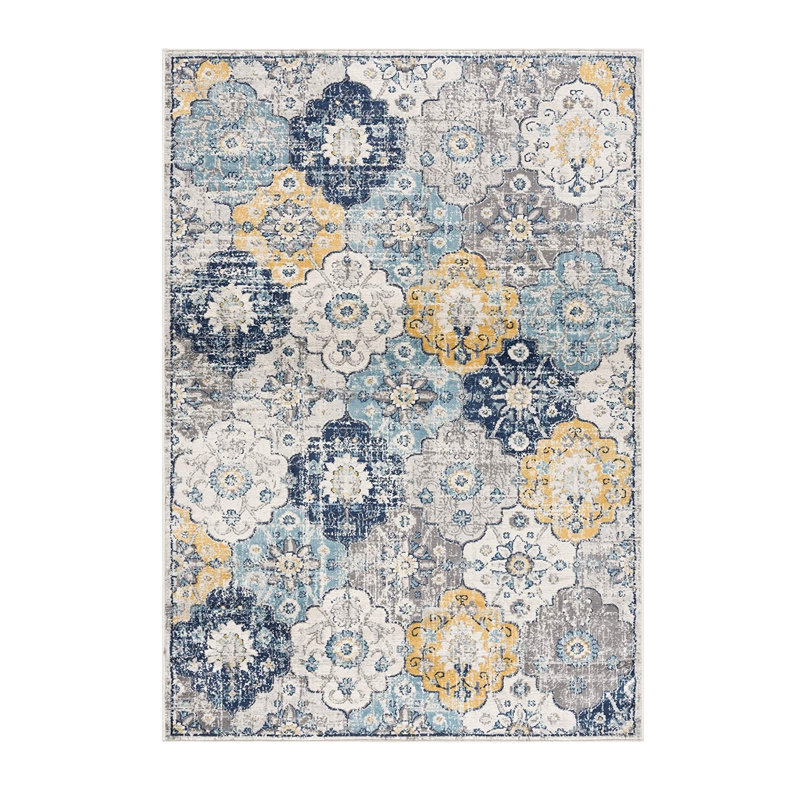 2' X 4' Blue Floral Dhurrie Area Rug