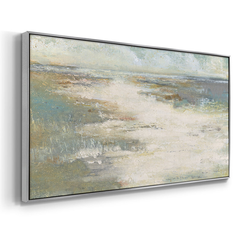 Misty Coast - Toile tendue avec châssis encadré - Prêt à être accroché, Argent argent, H 21 po x l 41 po