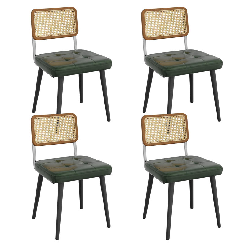Ensemble de chaises de salle à manger Modern Rattan - Siège rembourré en similicuir, Vert