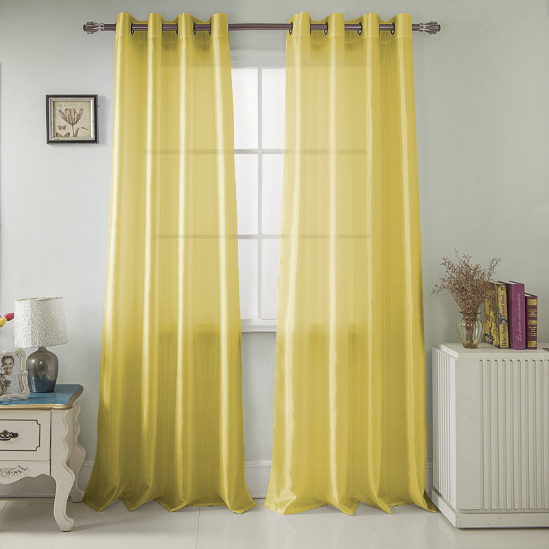 Mattingly Faux Silk Semi-Sheer Grommet Window Curtain Panel, Lemon, 54" W x 95" L